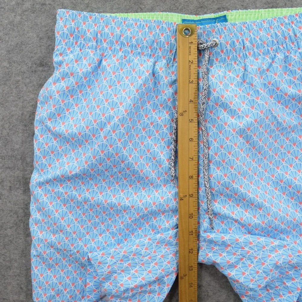 Michaels Swim Trunks Mens Small Light Blue Scallop Fan Print Board Shorts New